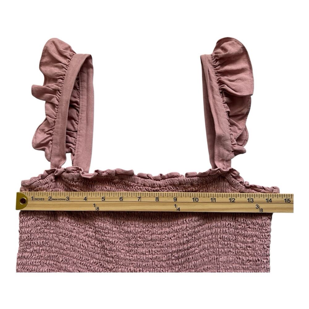 Love Tree Jumpsuit Womens Large Pink Linen Blend Smocked Bodice Boho Cottagecore - Picture 8 of 12